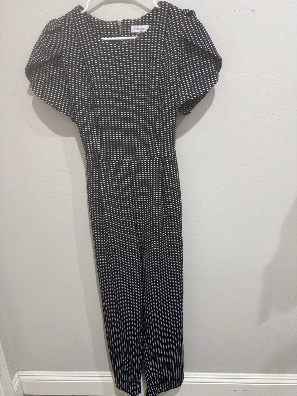 Calvin Klein Black and White Polka Dot Jumpsuit